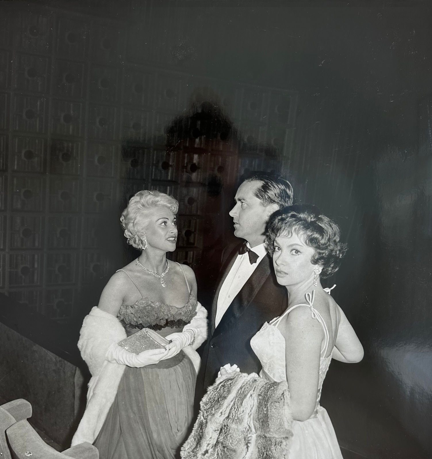 Claude Schwartz, Martine Carol with Gina Lollobrigida and Milko Skofic at the Cannes International Film Festival, 1958