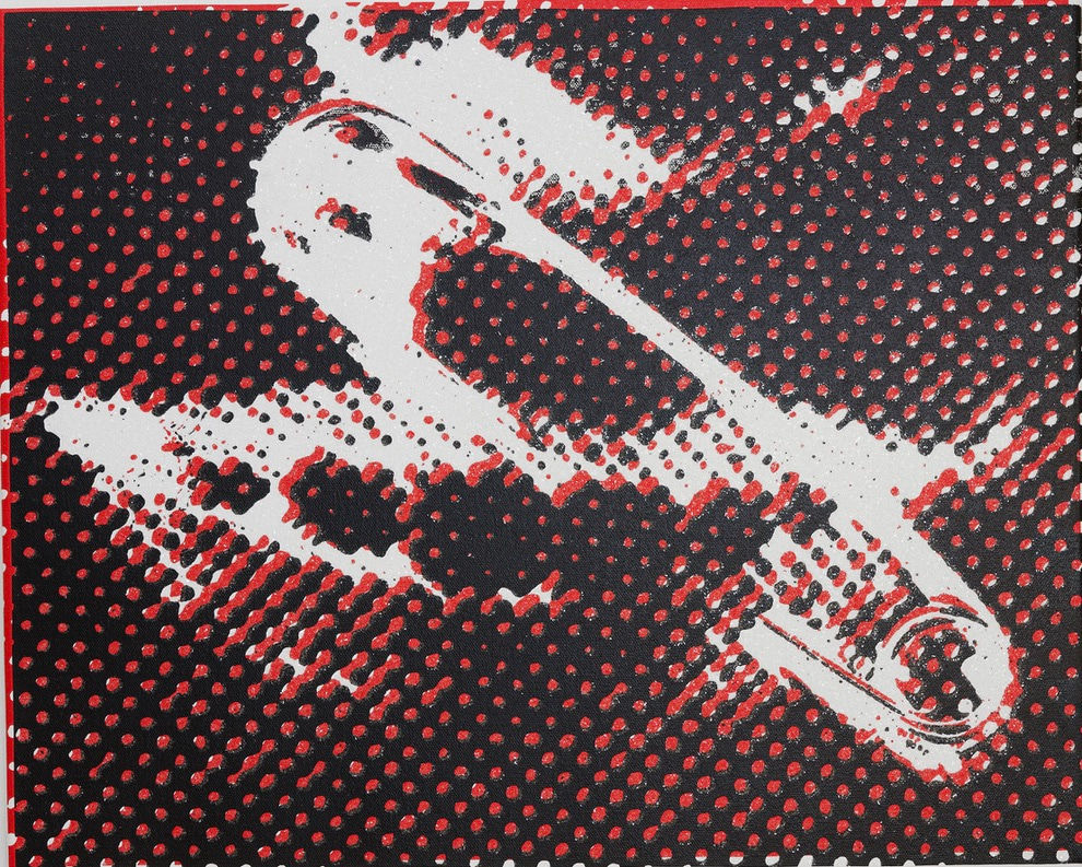 Jamie Reid, Pinned Queen (18. Black and red on white diamond dust, negative), 2013