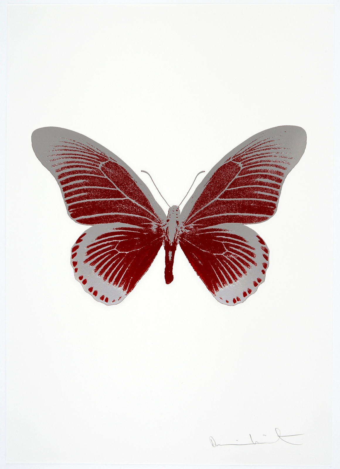 Damien Hirst, The Souls IV - Chilli Red/Silver Gloss Damien Hirst butterfly foil print for sale Damien Hirst print for sale , 2010