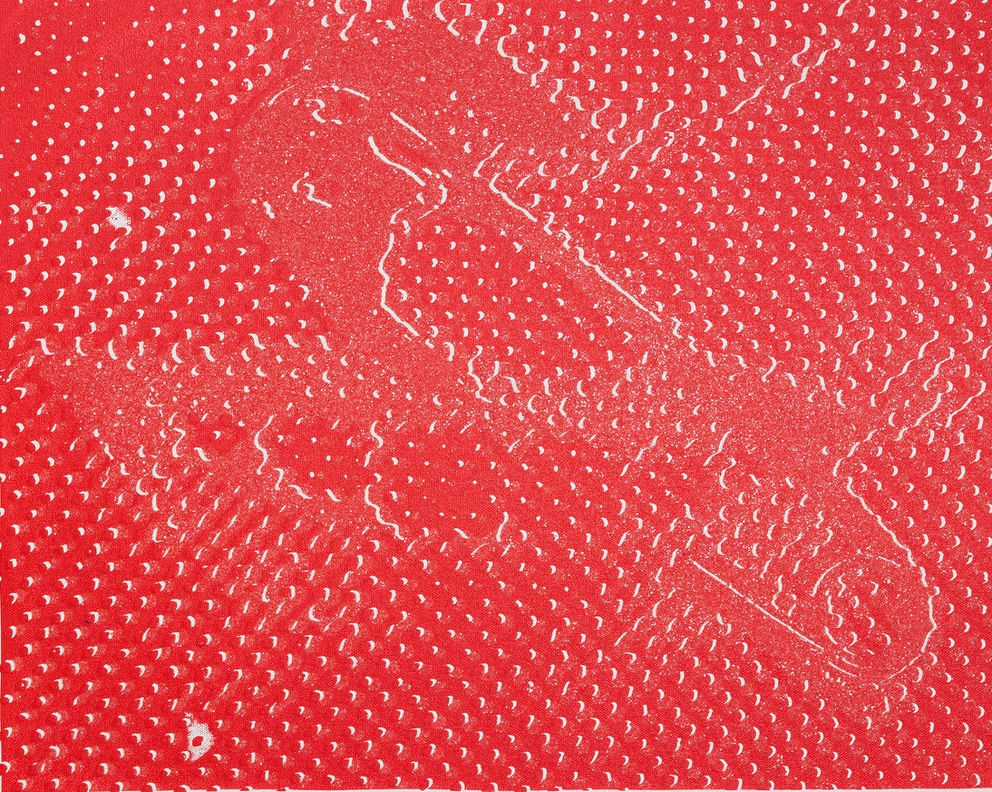 Jamie Reid, Pinned Queen (33. Red on red diamond dust, negative), 2013