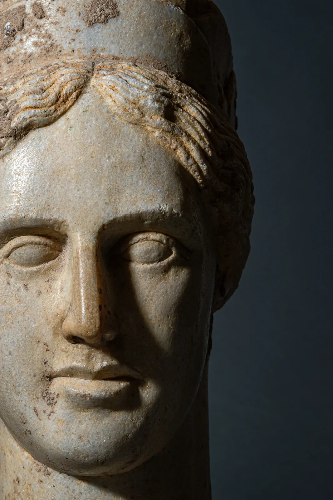 Roman Marble Head of a Caryatid, Circa AD 1 - 100