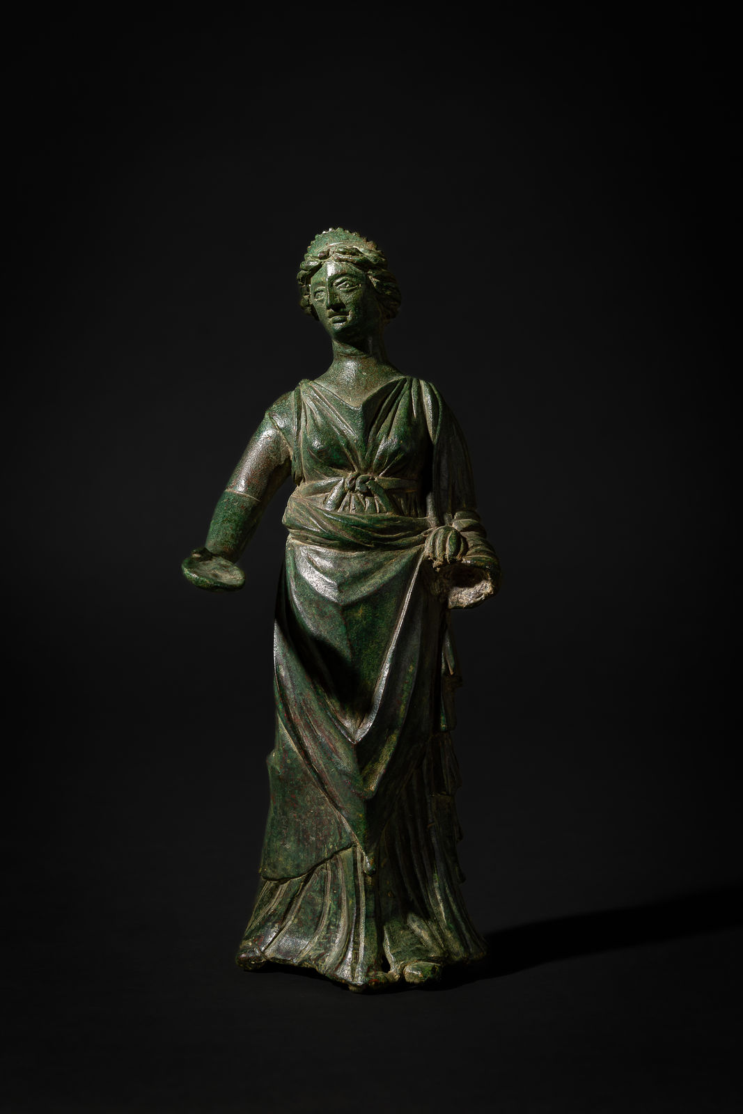 Roman Augusta Bronze Votive Figurine of Offering Noblewoman, Ca. 30 BC - AD 30