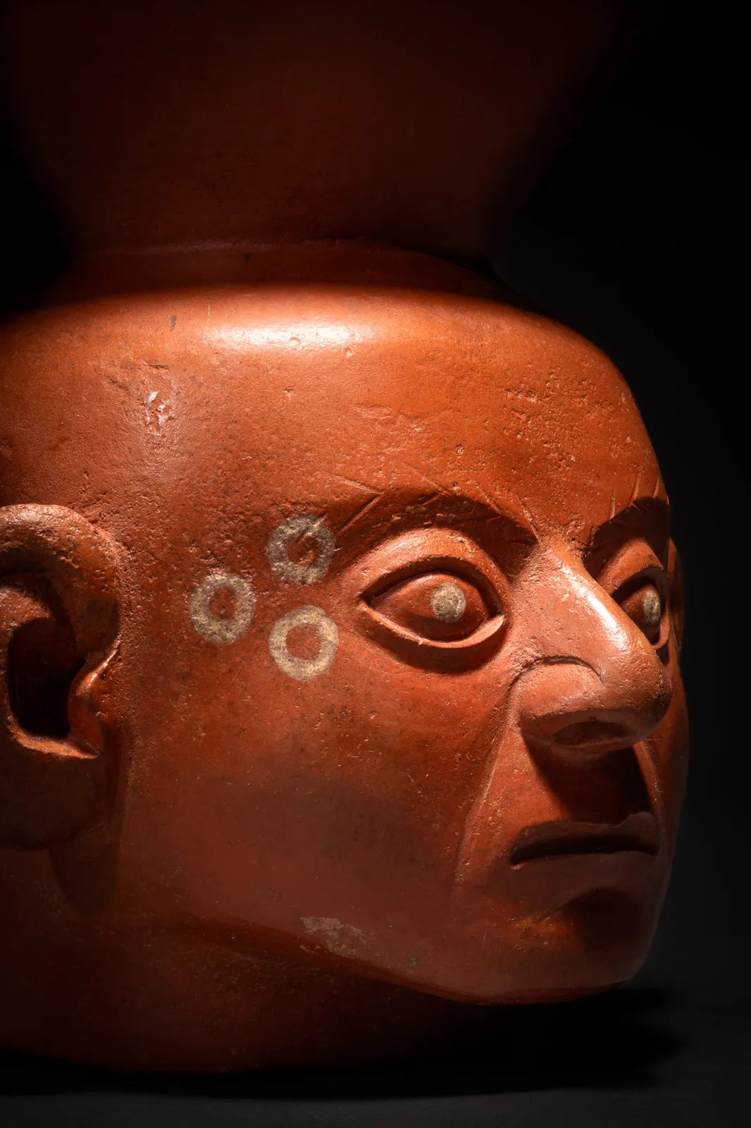 Moche Terracotta Votive Vessel Head Shaped, Ca. AD 100 - 700