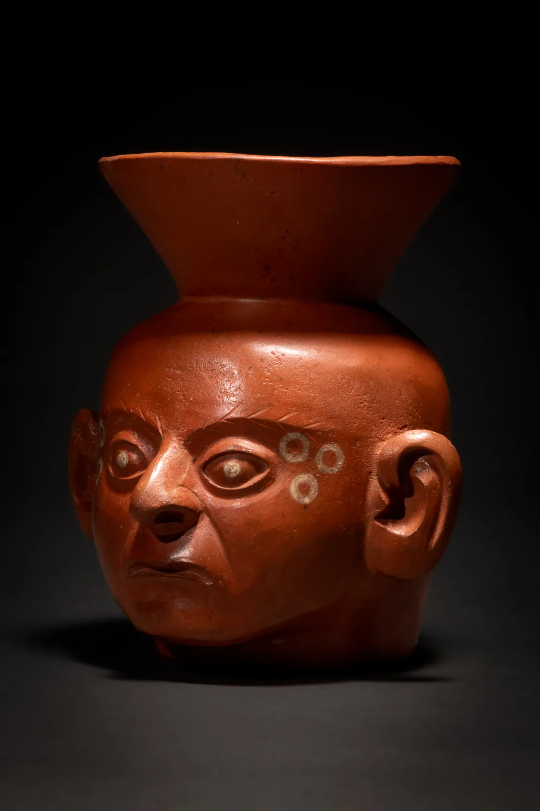 Moche Terracotta Votive Vessel Head Shaped, Ca. AD 100 - 700