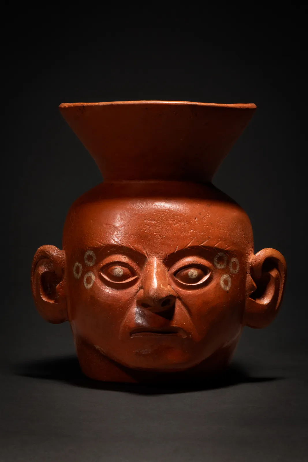 Moche Terracotta Votive Vessel Head Shaped, Ca. AD 100 - 700