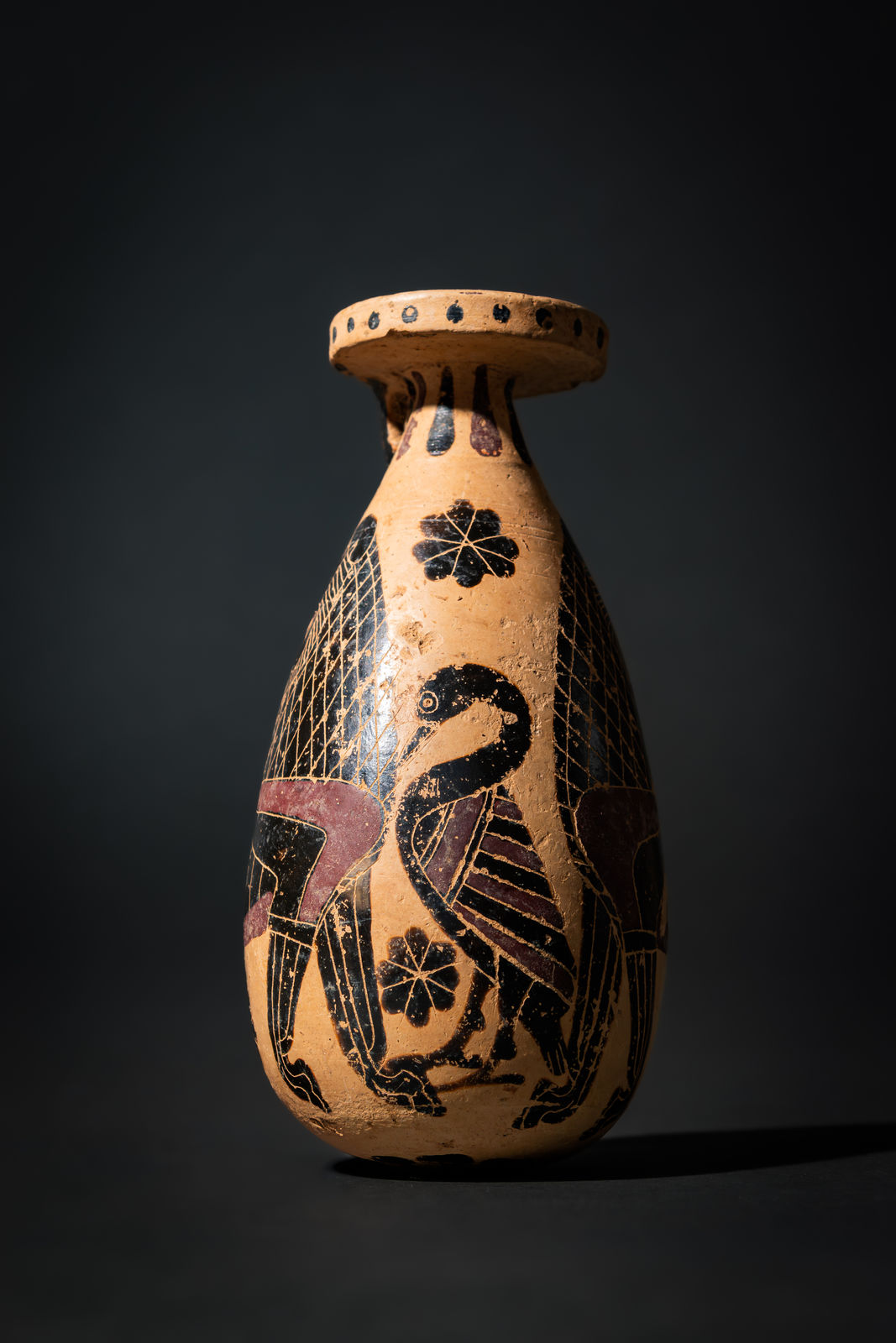 Etrusco Corinthian Alabastron with Griffins and Snake, Ca. Late 7th century BC