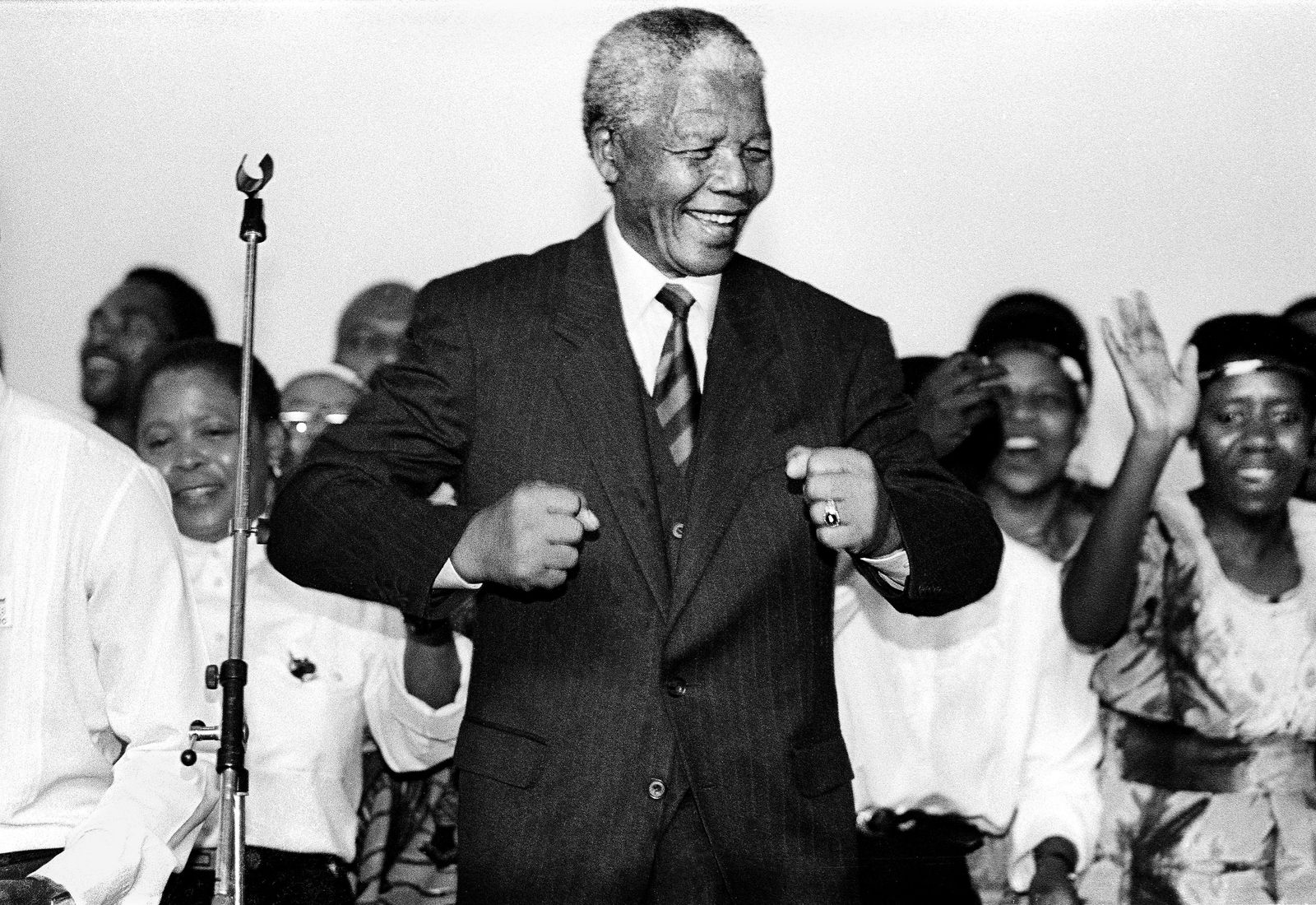 Paul Weinberg, Madiba does his shuffle as the ANC celebrates the 1994 election victory, Johannesburg, 1994, 2024