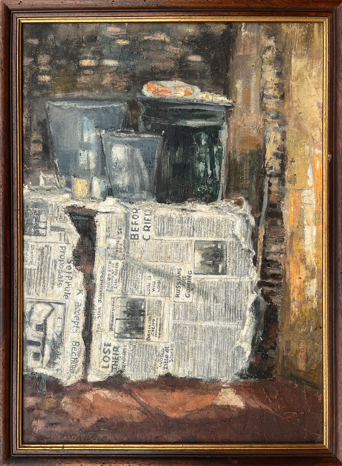 Ephraim Ngatane, Still life with vessels and newspaper, 1966
