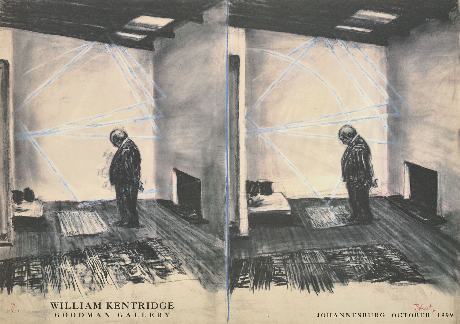William Kentridge, William Kentridge, Goodman Gallery, Johannesburg, October 1999, exhibition poster [1], 1999
