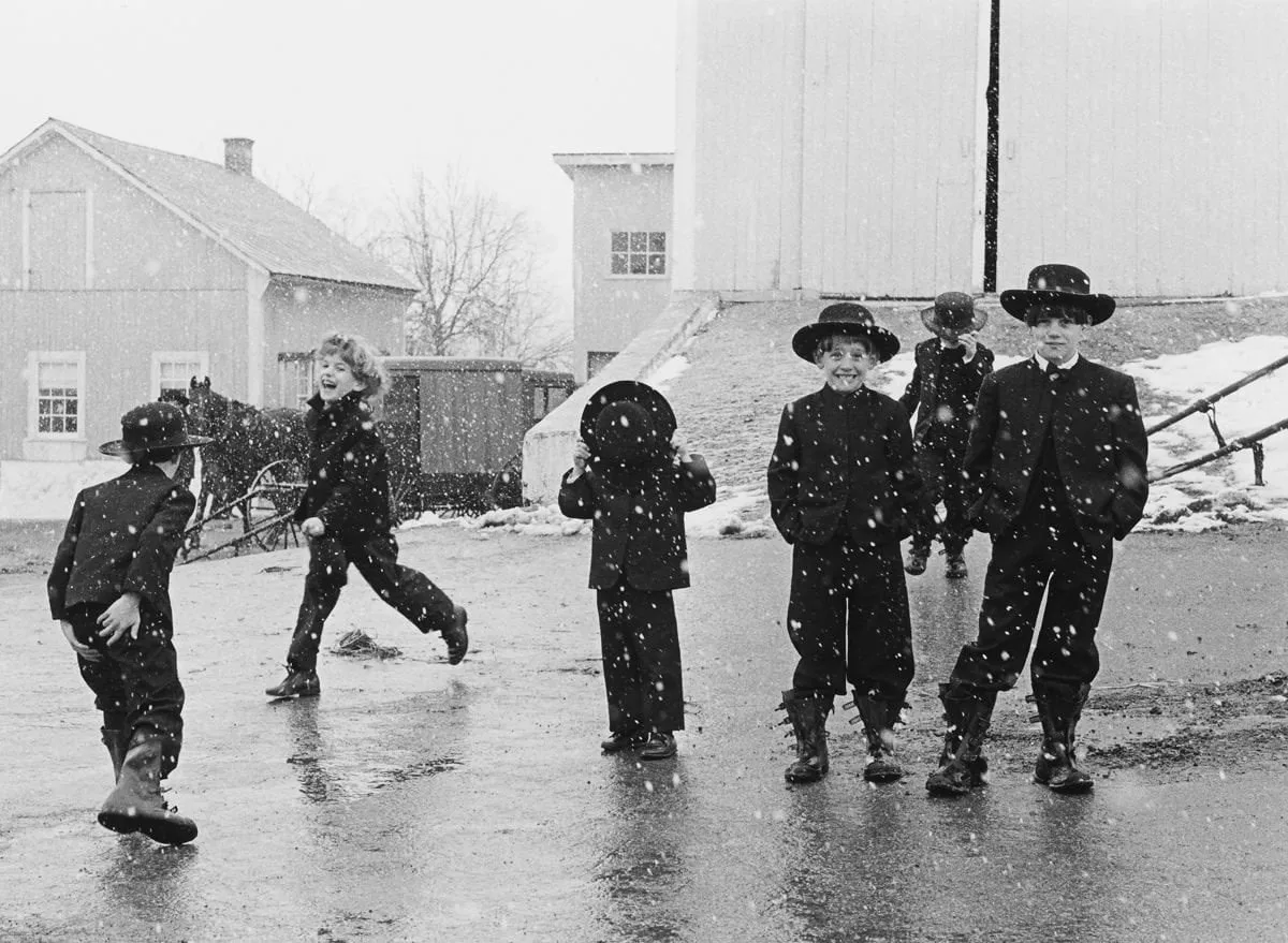 George Tice, Amish Children Playing in Snow, Lancaster, Pennsylvania, 1969/Printed 4/2/15