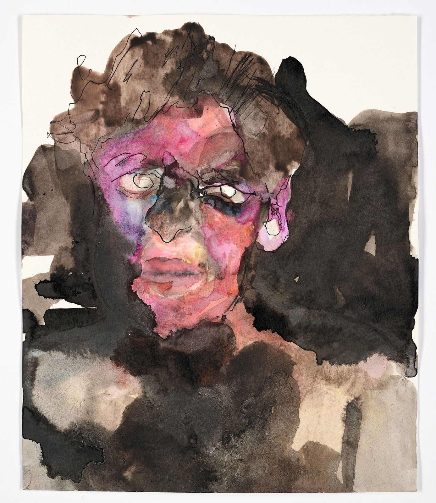 Andriu Deplazes, Rötliches Portrait in schwarz (Reddish portrait in black), 2022