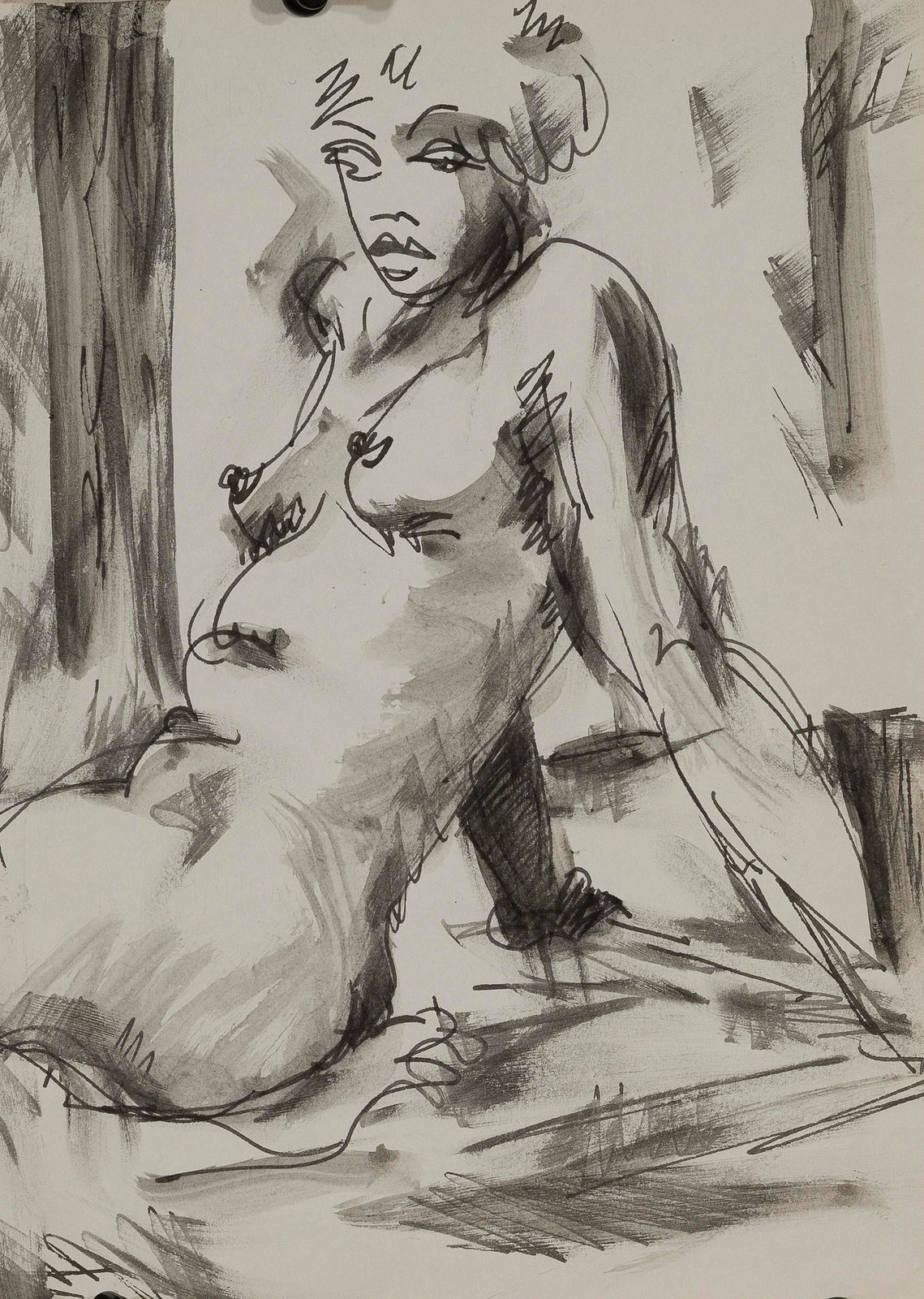 Paul Keene, Paris Sketch #3 - Seated Woman Leaning On Arms, 1950, c.