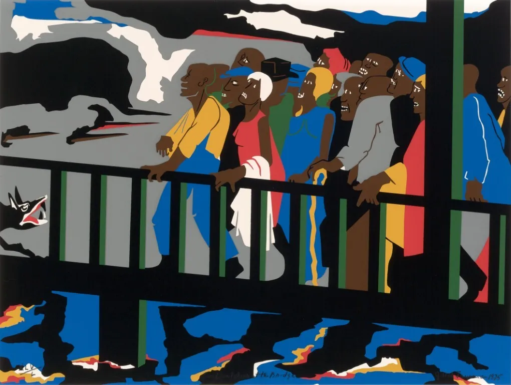 Jacob Lawrence, Confrontation at the Bridge, 1975
