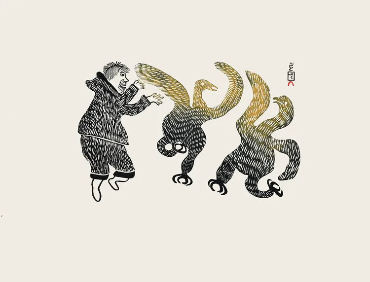 Pitseolak Ashoona, Geese Surprised by Man, 1965