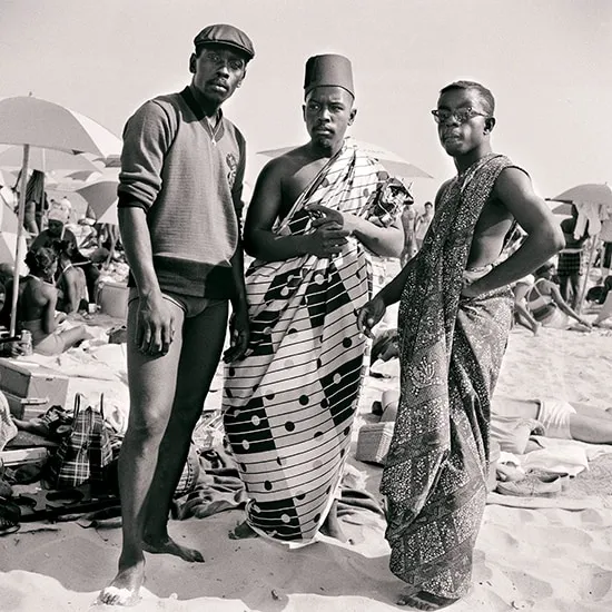 Kwame Brathwaite, Untitled (Riis beach with Jimmy, Kwame and Elombe), 1963 c.