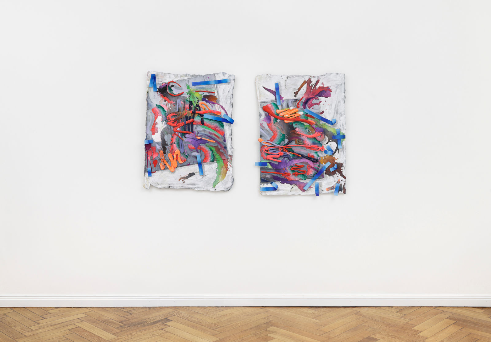 Katy Cowan, loomed from the stone edge; tape drifts and figures reach, 2025