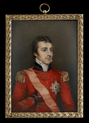 Robert Home, Portrait miniature of Field Marshal Arthur Wellesley (1769-1852), 1st Duke of Wellington, KB, KG, GCB, GCH, PC, FRS, in scarlet major-general's coat with gold facings and epaulettes, early 19th century