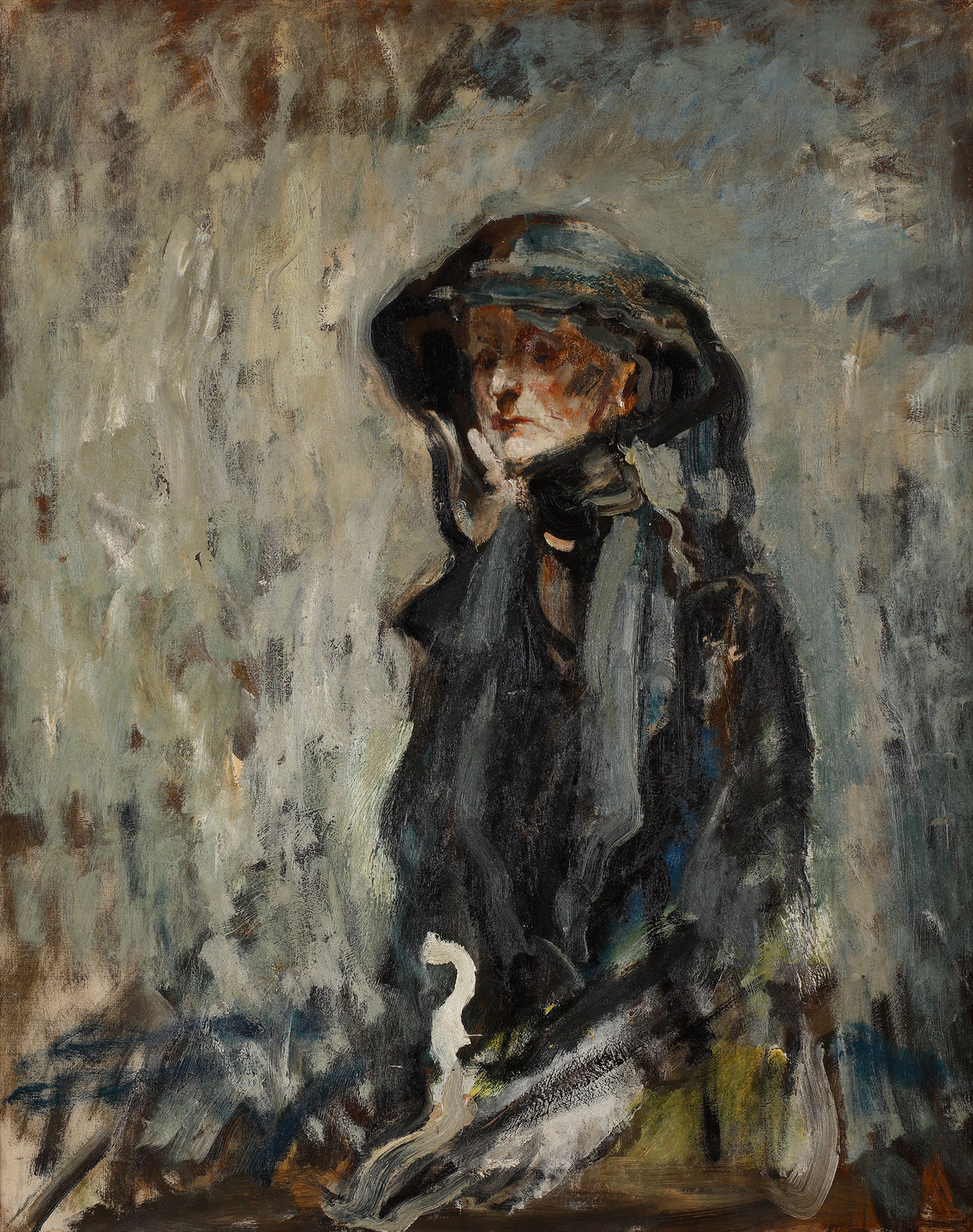 Ambrose McEvoy oil portrait of Mature Lady Seated in black in c.1920 currently for sale at Philip mould & company
