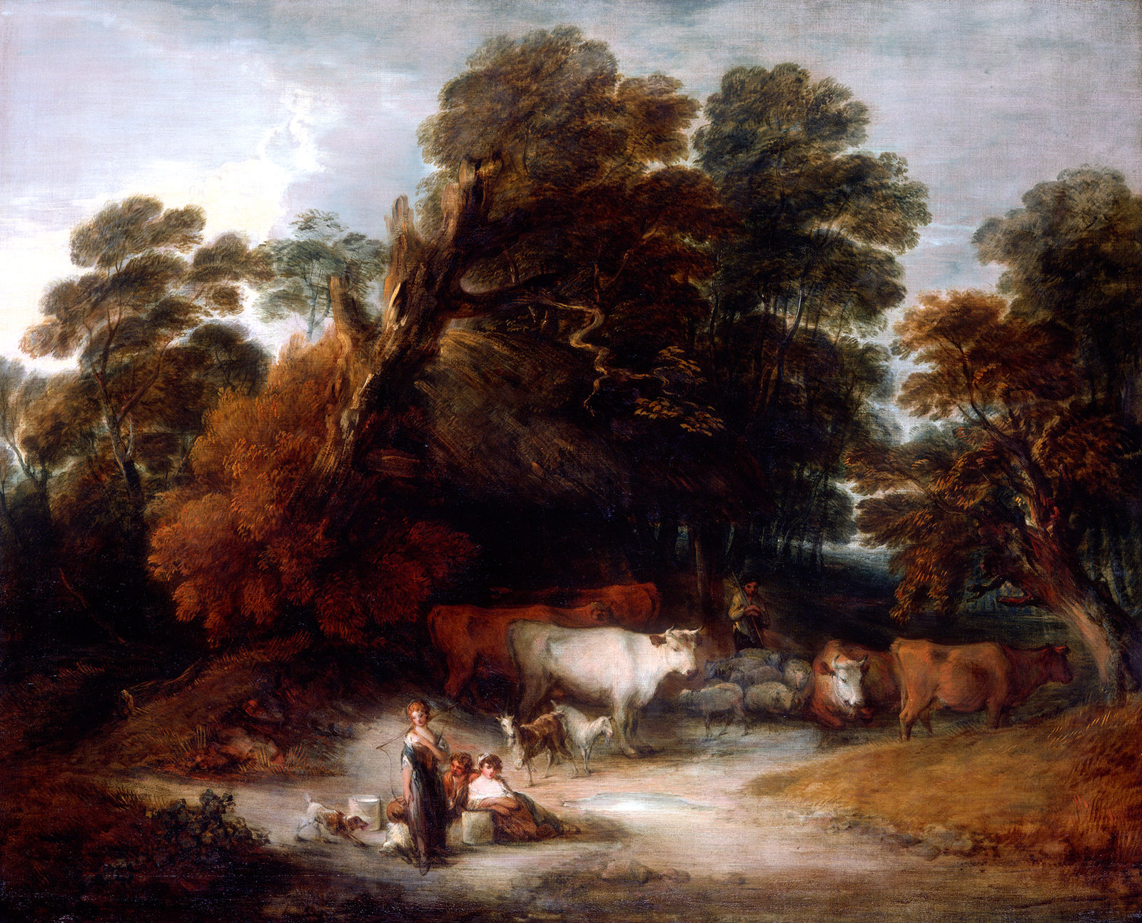 Thomas Gainsborough RA, Wooded Landscape with drover and cattle and milkmaids, c. 1772
