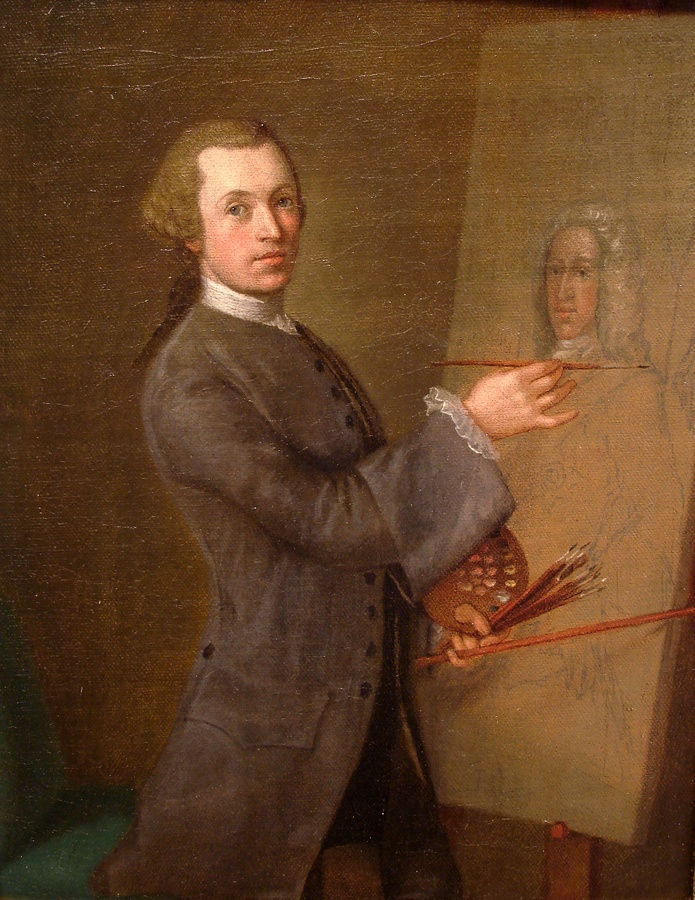 Cosmo Alexander, Self-Portrait with a Portrait of 'The Old Pretender', 1749