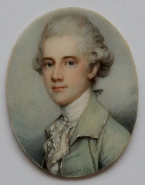 Richard Cosway, Portrait miniature of a Gentleman wearing a green jacket, his hair powdered, c. 1765