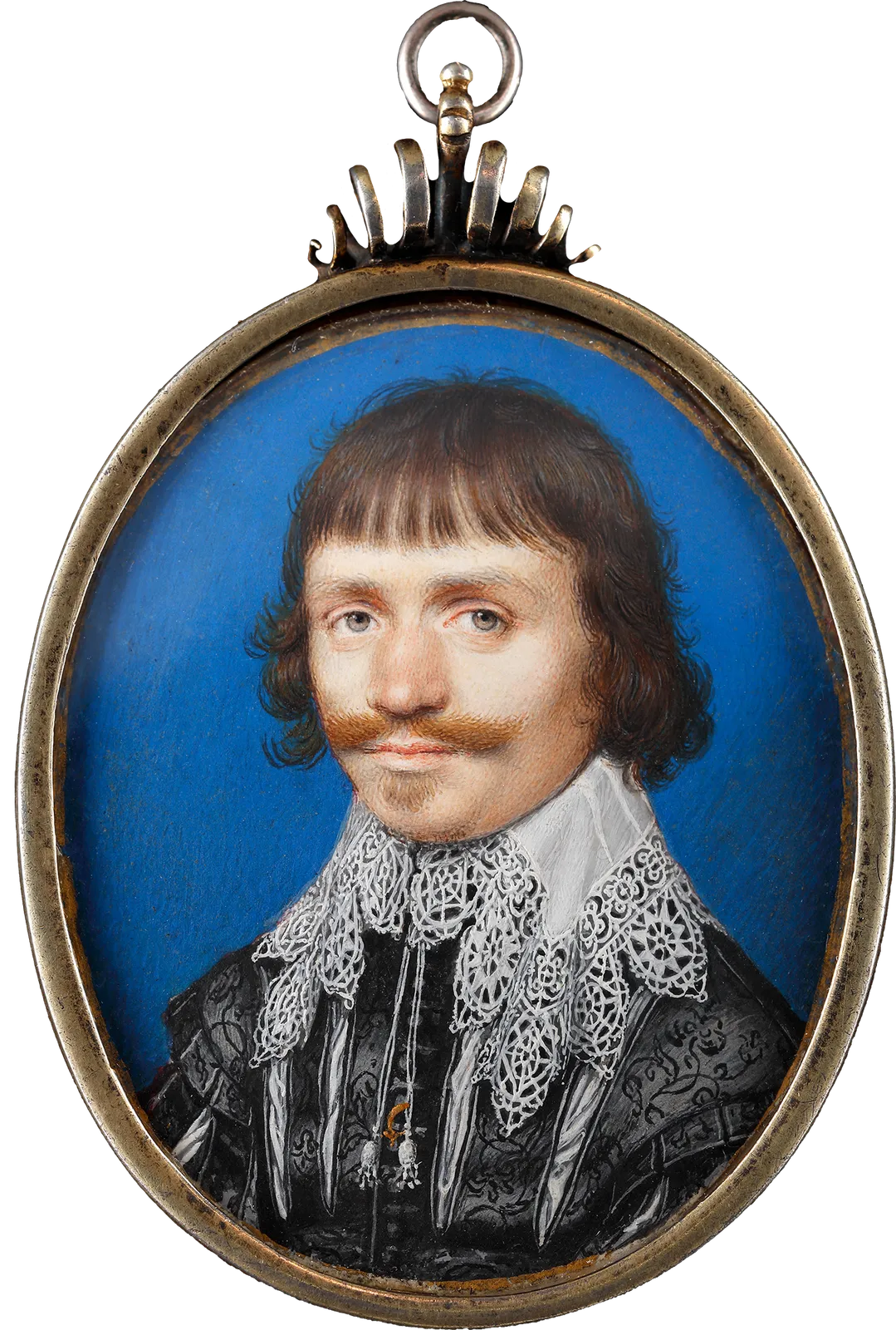 Alexander Cooper, A young Gentleman, wearing black embroidered ‘pinked’ doublet, falling lawn collar with lace edging, a gold ring tied in the tasselled ends, c. 1630