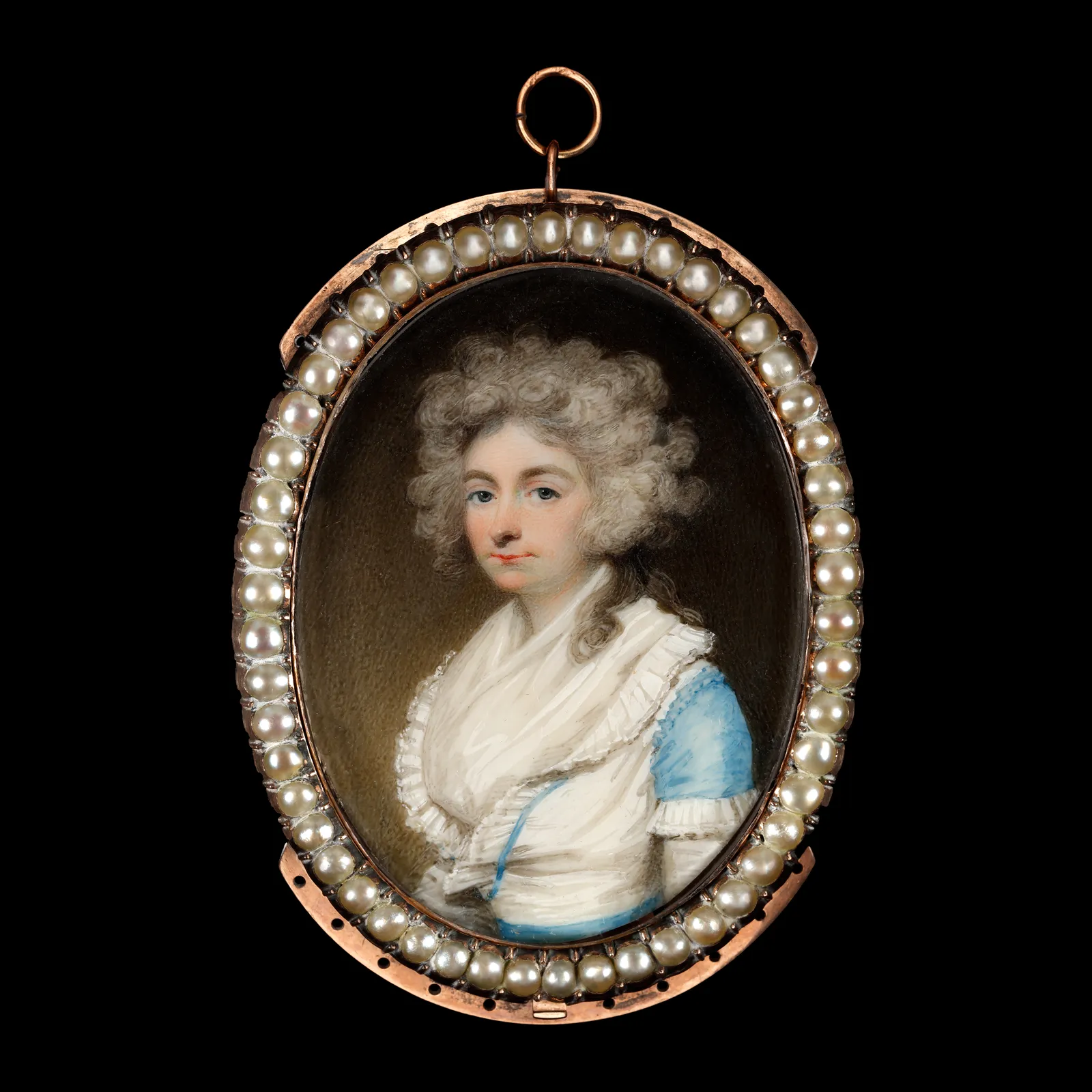 Henry Edridge miniature portrait of a Lady in blue and white dress in 1788 currently for sale at Philip mould & company