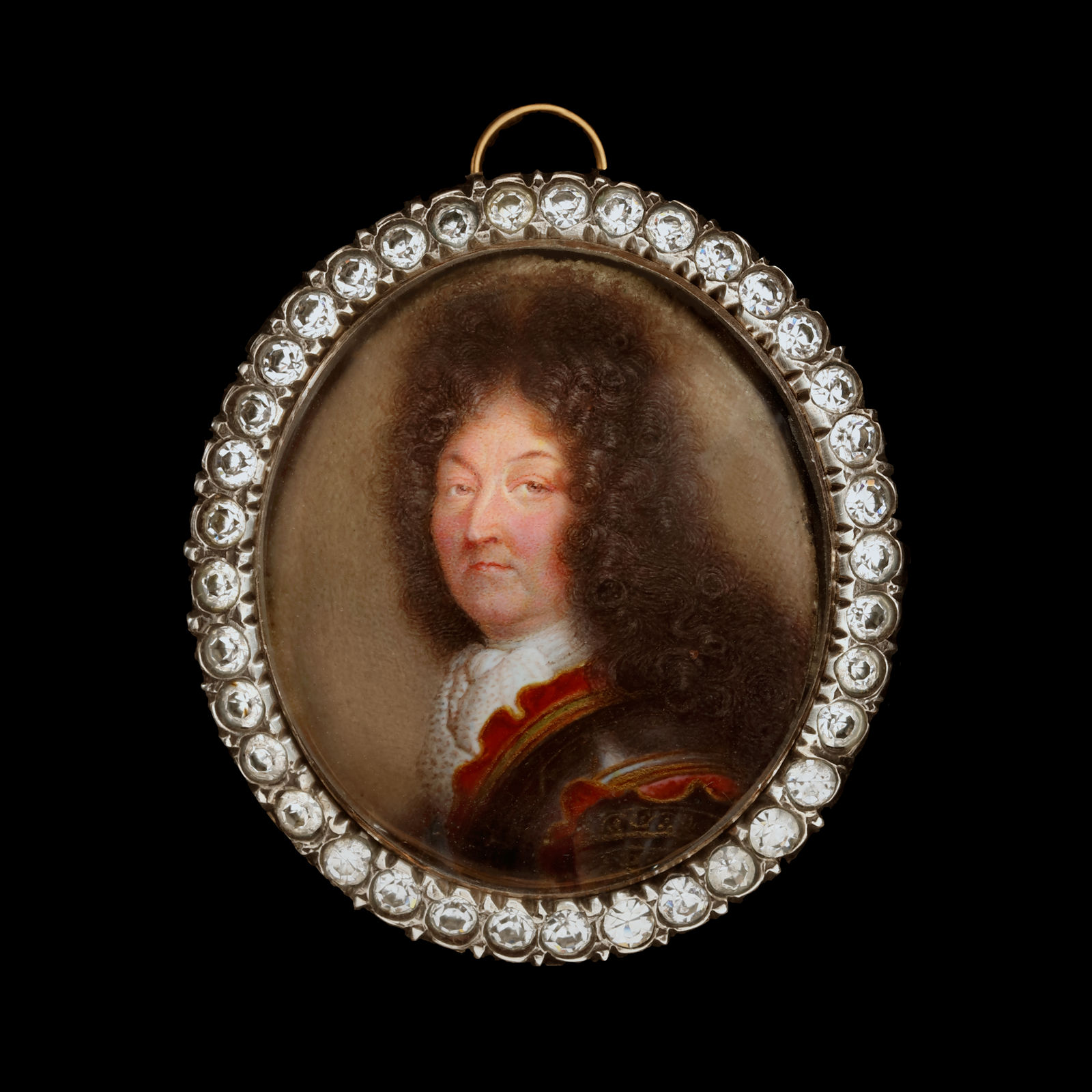 Jean Petitot the Younger, King Louis XIV of France (1638-1715), wearing red-trimmed armour, Venetian lace cravat, the blue moiré sash of the Order of the Saint-Esprit across his chest, 1701