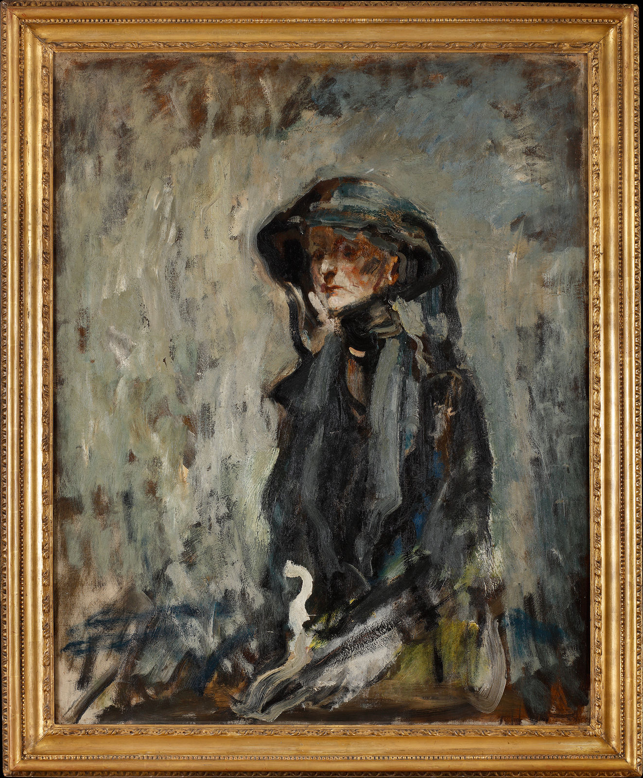 Ambrose McEvoy oil portrait of Mature Lady Seated in black in c.1920 currently for sale at Philip mould & company