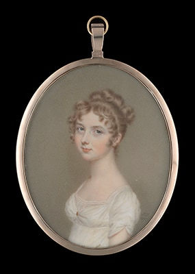 John Smart, Portrait miniature of Miss Annie Chambers (1788-1858), wearing white muslin dress with gold decoration, 1807