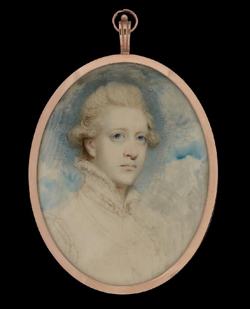 Richard Cosway, An unfinished portrait miniature of William Cavendish, 5th Duke of Devonshire (1748-1811), wearing ‘van Dyck’ dress, after Sir Joshua Reynolds (1723-92), 1782