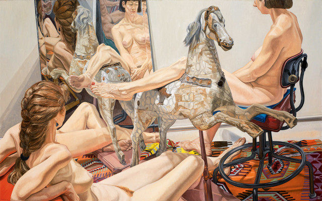 Philip Pearlstein, Nudes with Hobby Horse and Mirror, 1989