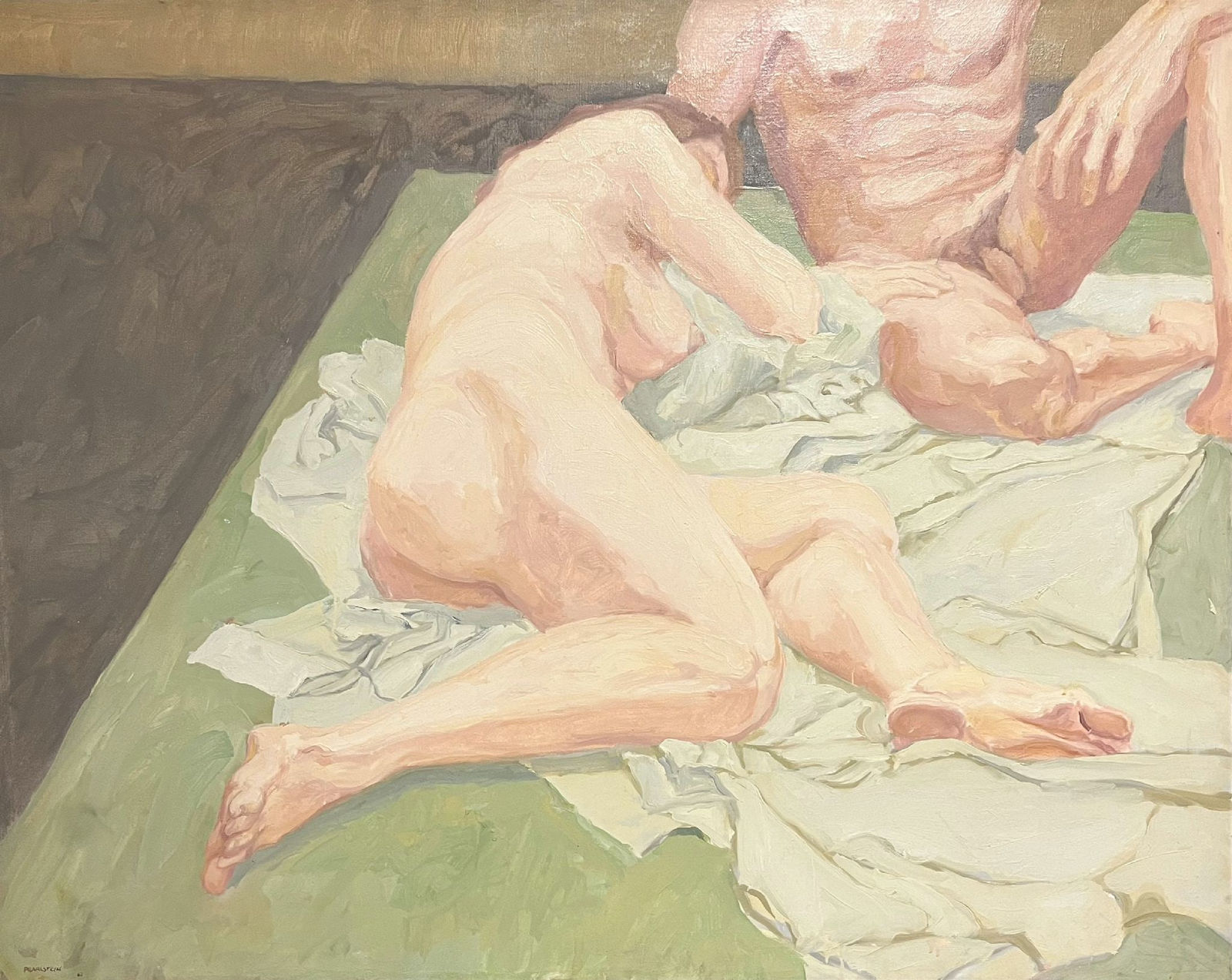 Philip Pearlstein, Cropped Sitting Male and Reclining Female on Green Drape #3, 1962