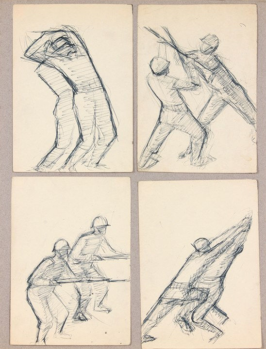 Philip Pearlstein, Untitled (Bayonette Training_4 Drawings), 1943 Summer