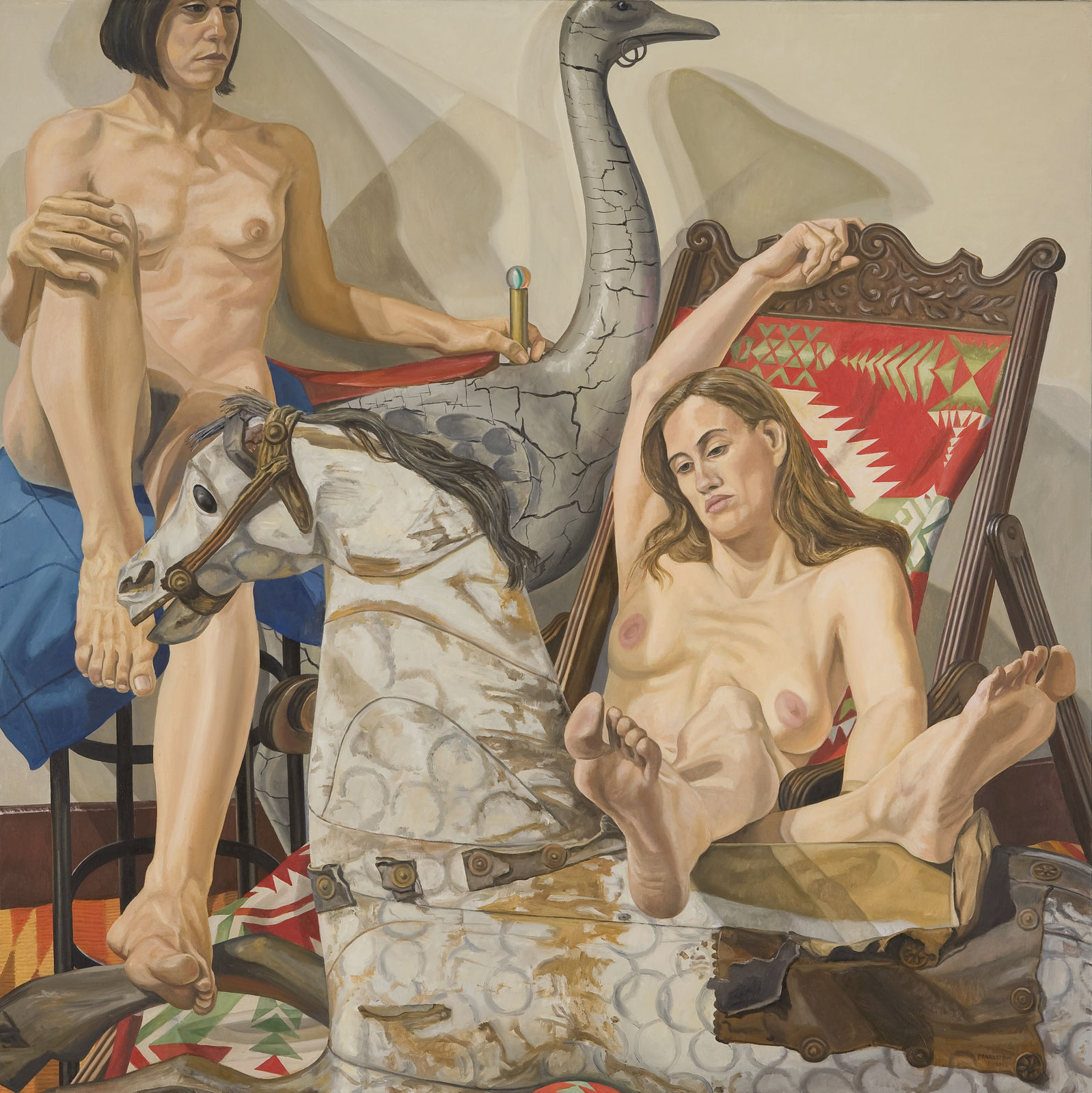 Philip Pearlstein, Two Models with Hobby Horse and Carousel Ostrich, 2002
