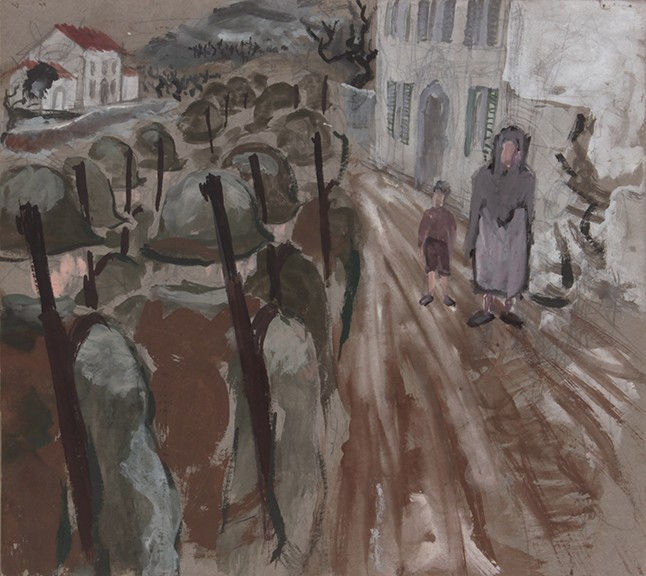 Philip Pearlstein, Untitled (Marching Soldiers in Italy), 1943-46