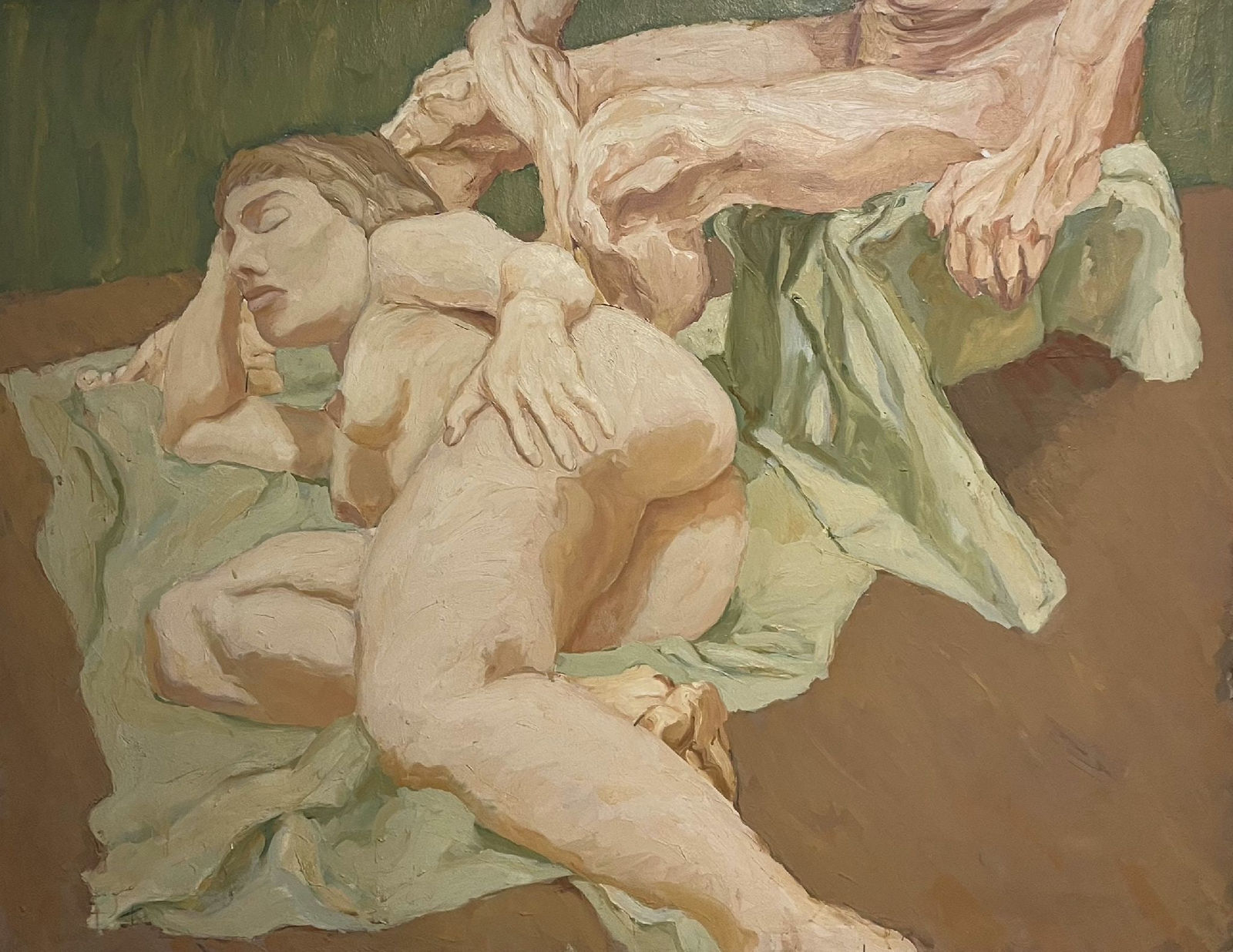 Philip Pearlstein, Cropped Sitting Male and Reclining Female on Green Drape #2, 1961
