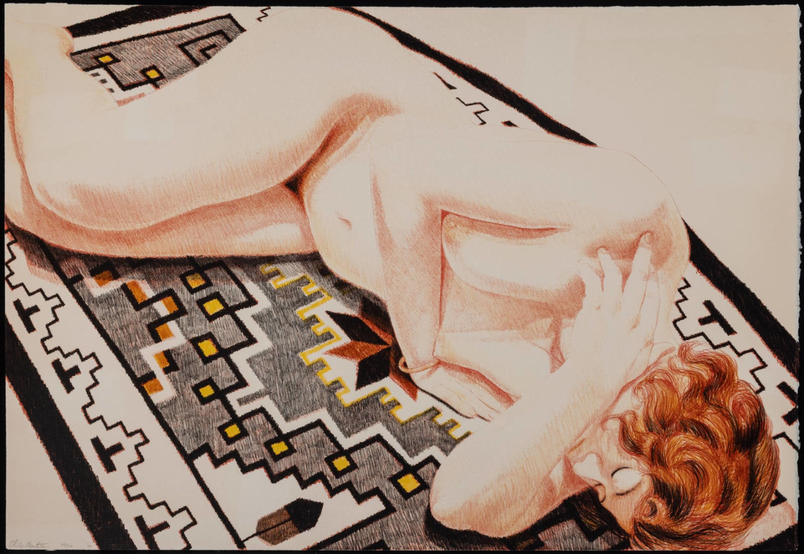 Philip Pearlstein, Model on Grey Patterned Rug II, 1973