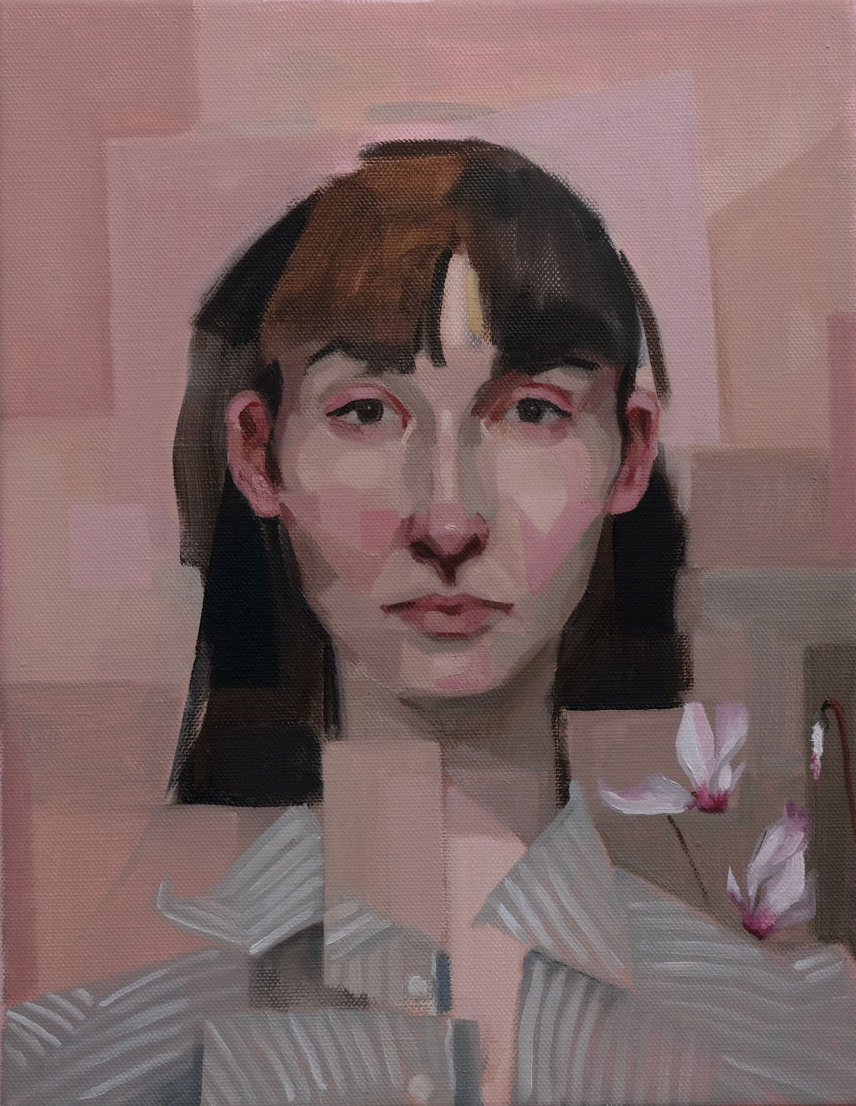 Harriet Pattinson, in striped shirt, 2023