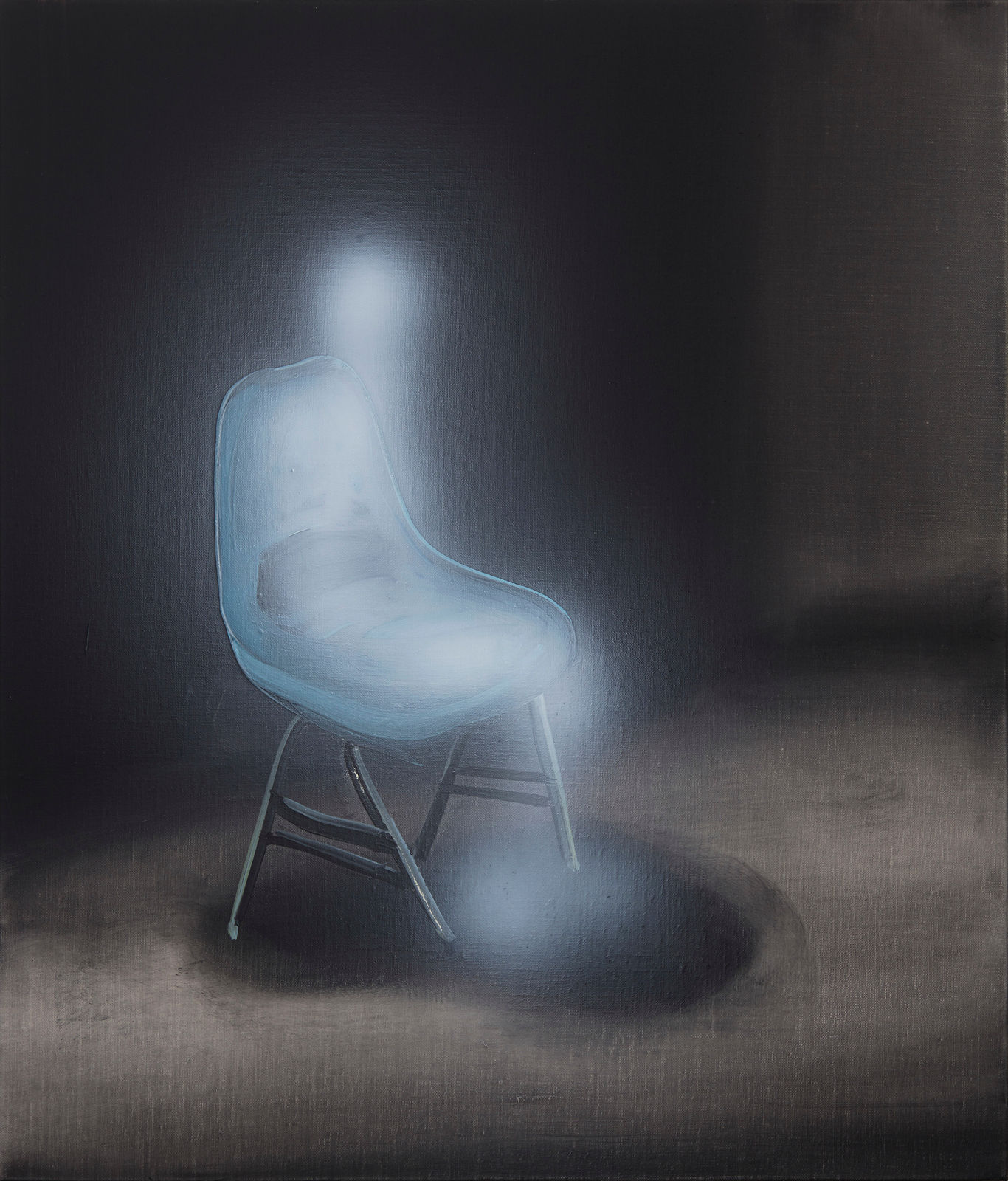 Tala Madani, Ghost Sitter (blue chair), 2020