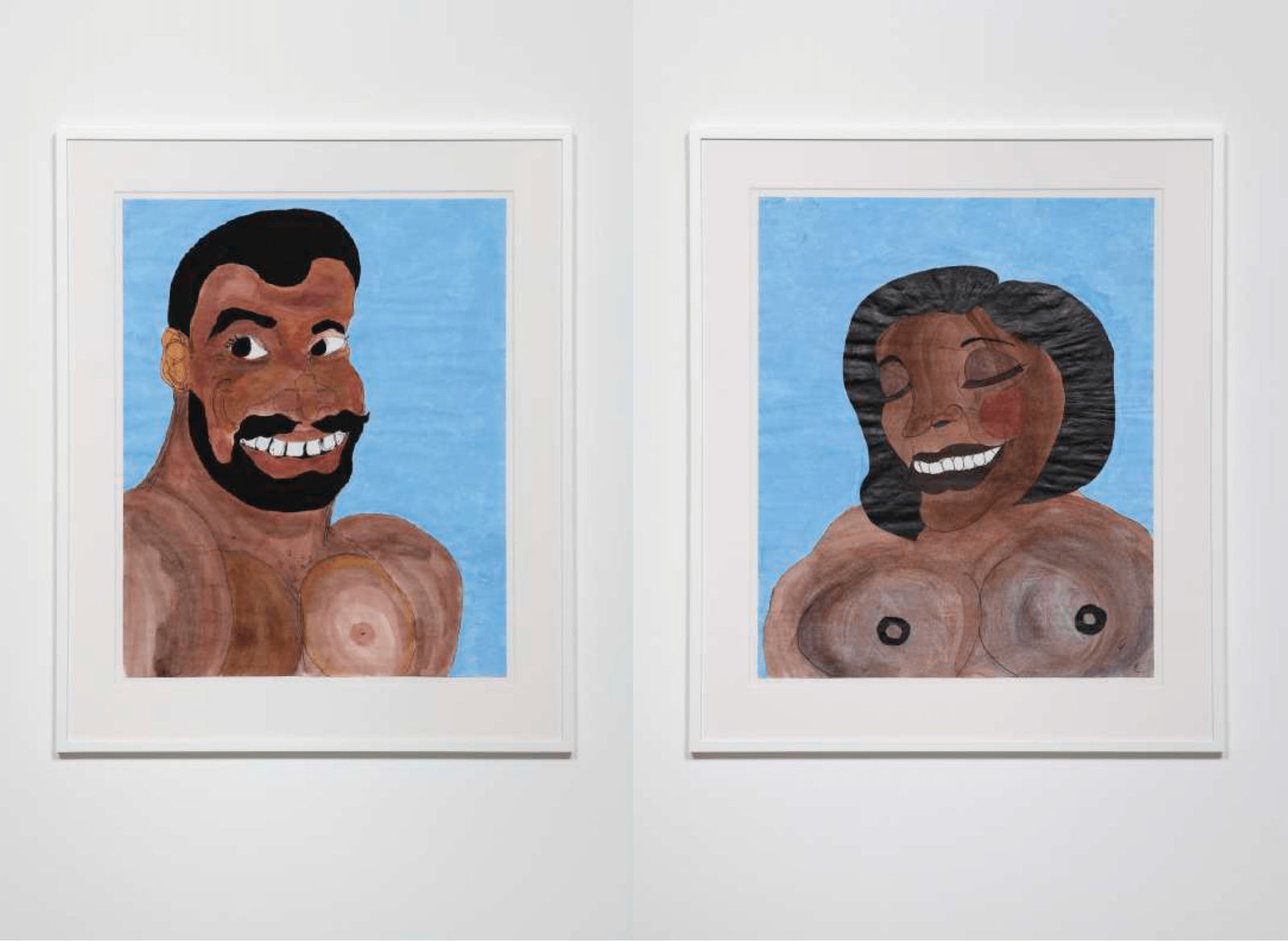 Tschabalala Self, Black Joy 1 - Man Smiling with Small Fro, Black Joy 2 - Chocolate Lady 1, 2019