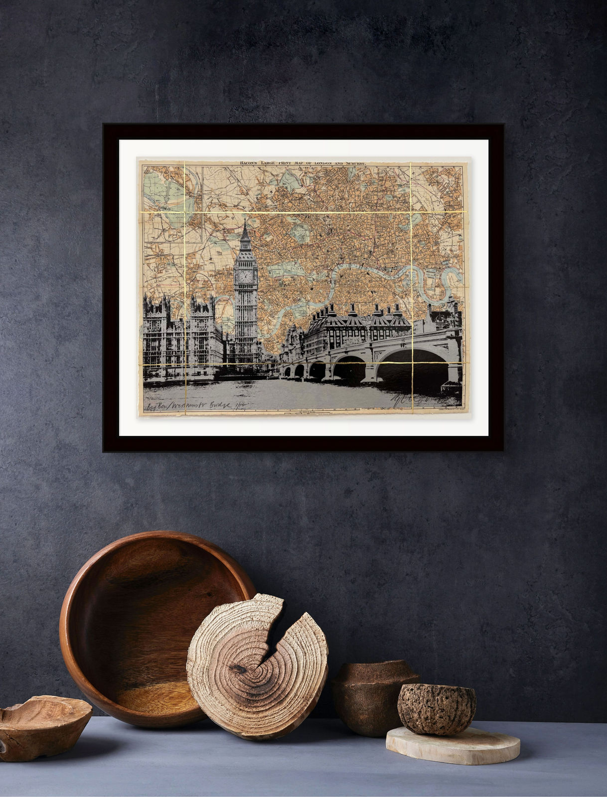 Angela Morris-Winmill, Big Ben & Westminster Bridge, Silver Ink (Framed)