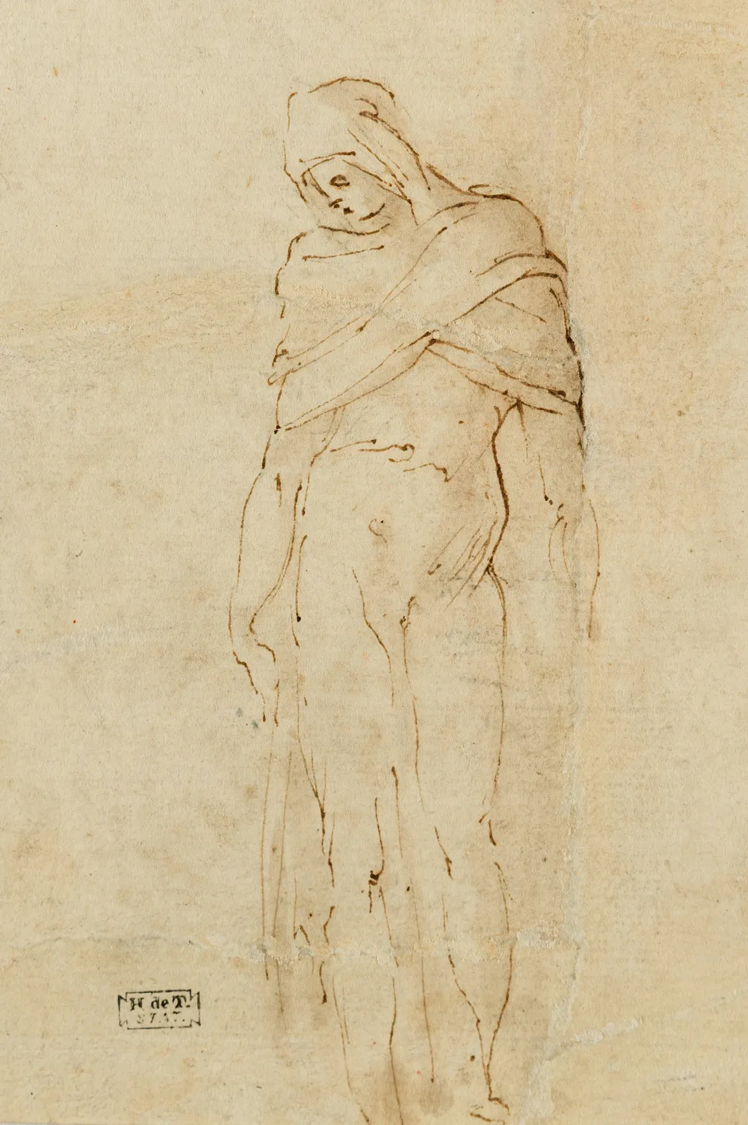 After Michelangelo, possibly by Aristotile da Sangallo (Florence, 1480 - 1551), Double-side Sheet, with copies after designs for sculptural decoration of the projected double-tomb of the "Capitani" and of the unexecuted double-tomb of the magnifici, c. 1520
