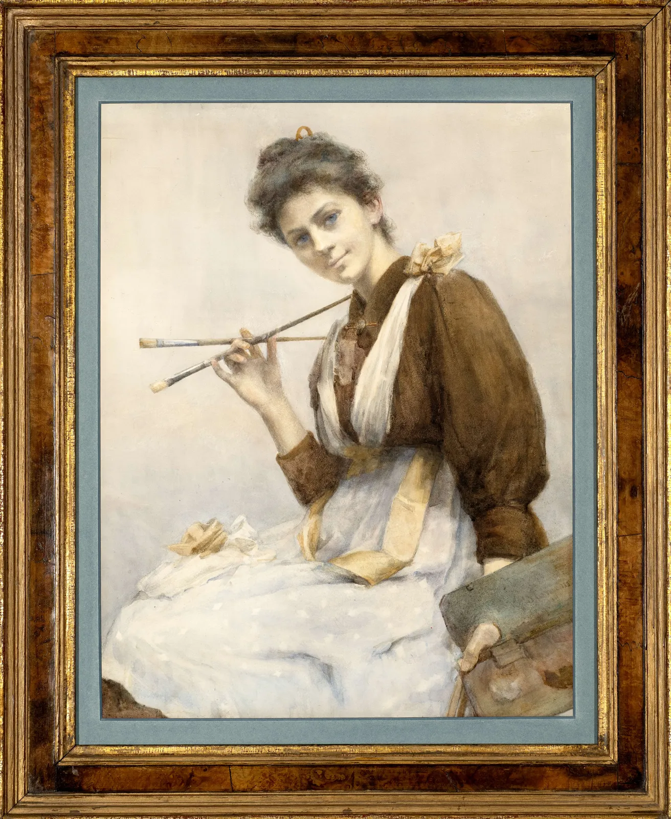 English School, Portrait of an Artist Holding Her Brushes, c. 1895