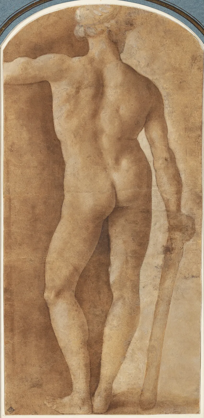 Circle of Andrea Mantegna (1431-1506), Study of a standing male nude for Hercules