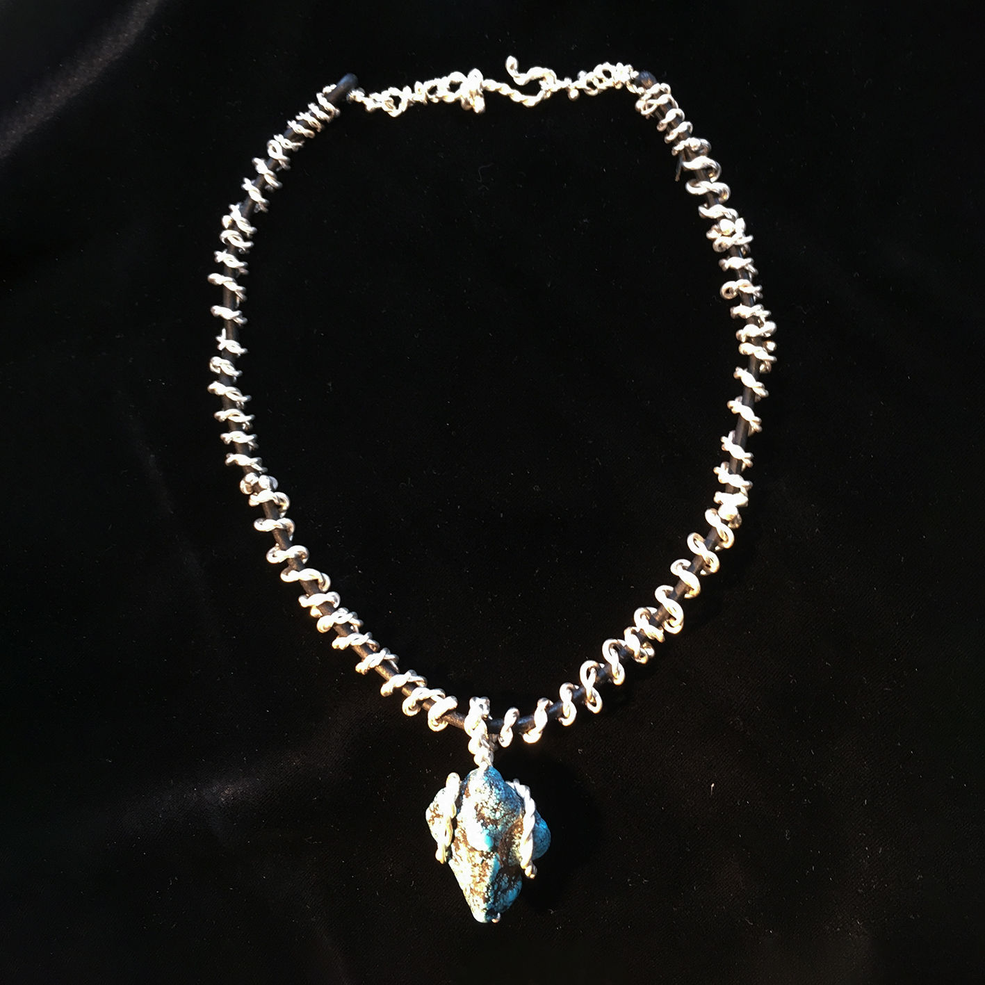 Helen Feiler, Turquoise Nugget Pendant with Silver Rope Twist, 2019