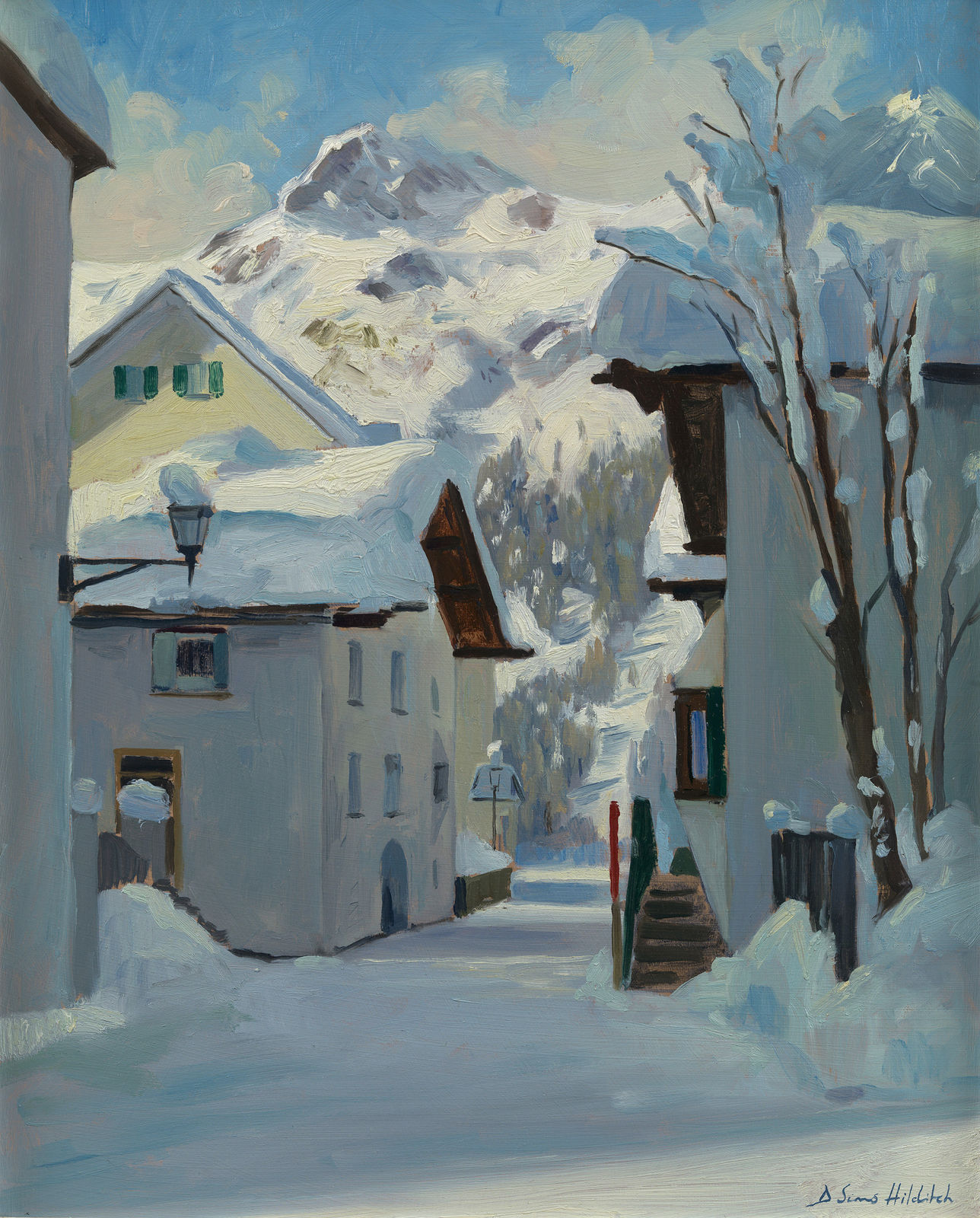 Daisy Sims Hilditch, Fresh snow and the yellow house in Sils-Maria