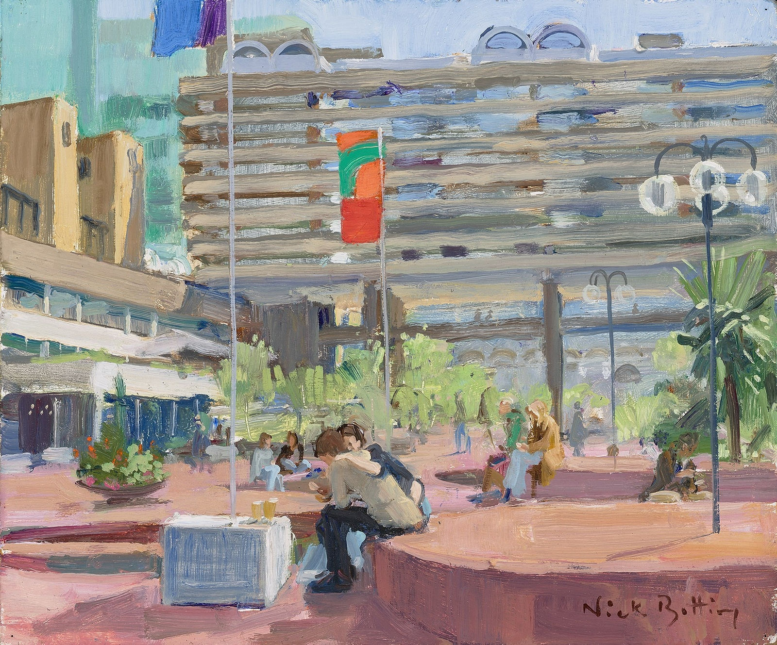 Nick Botting, Bright morning, lakeside terrace, 2025