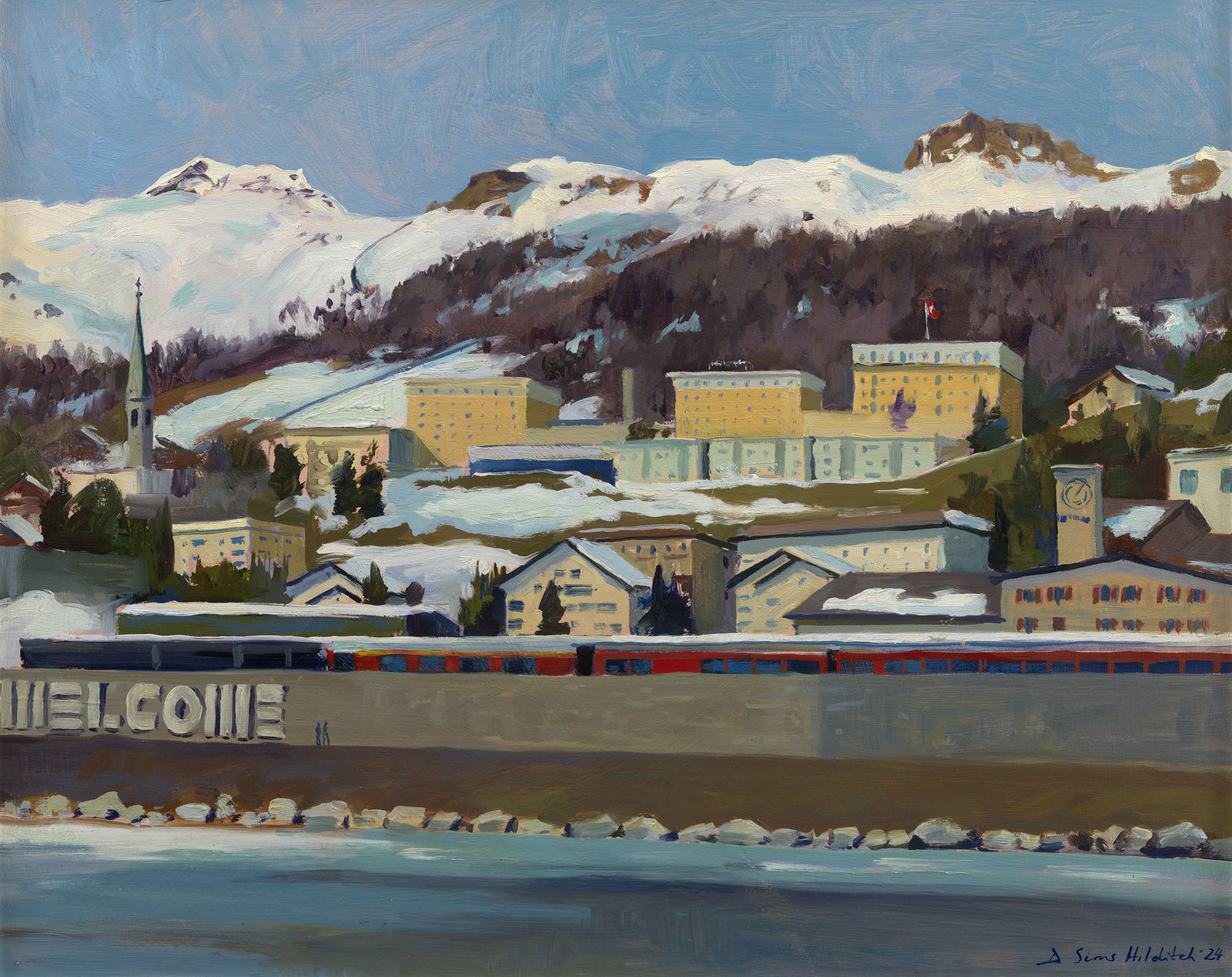 Daisy Sims Hilditch, St Moritz from the lake, midday light