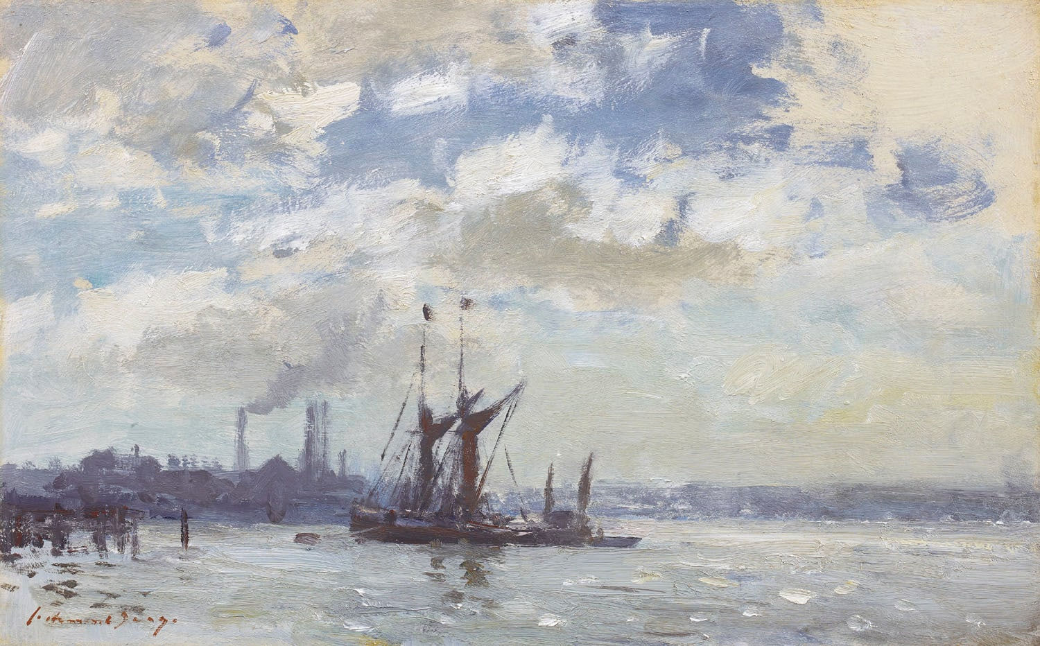 Edward Seago, Spritsail Barges Waiting for the Tide, circa 1950s